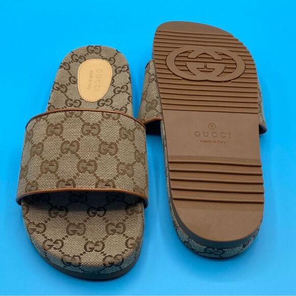 Gucci Beige Canvas Slide Sandals - Picture 5 of 5